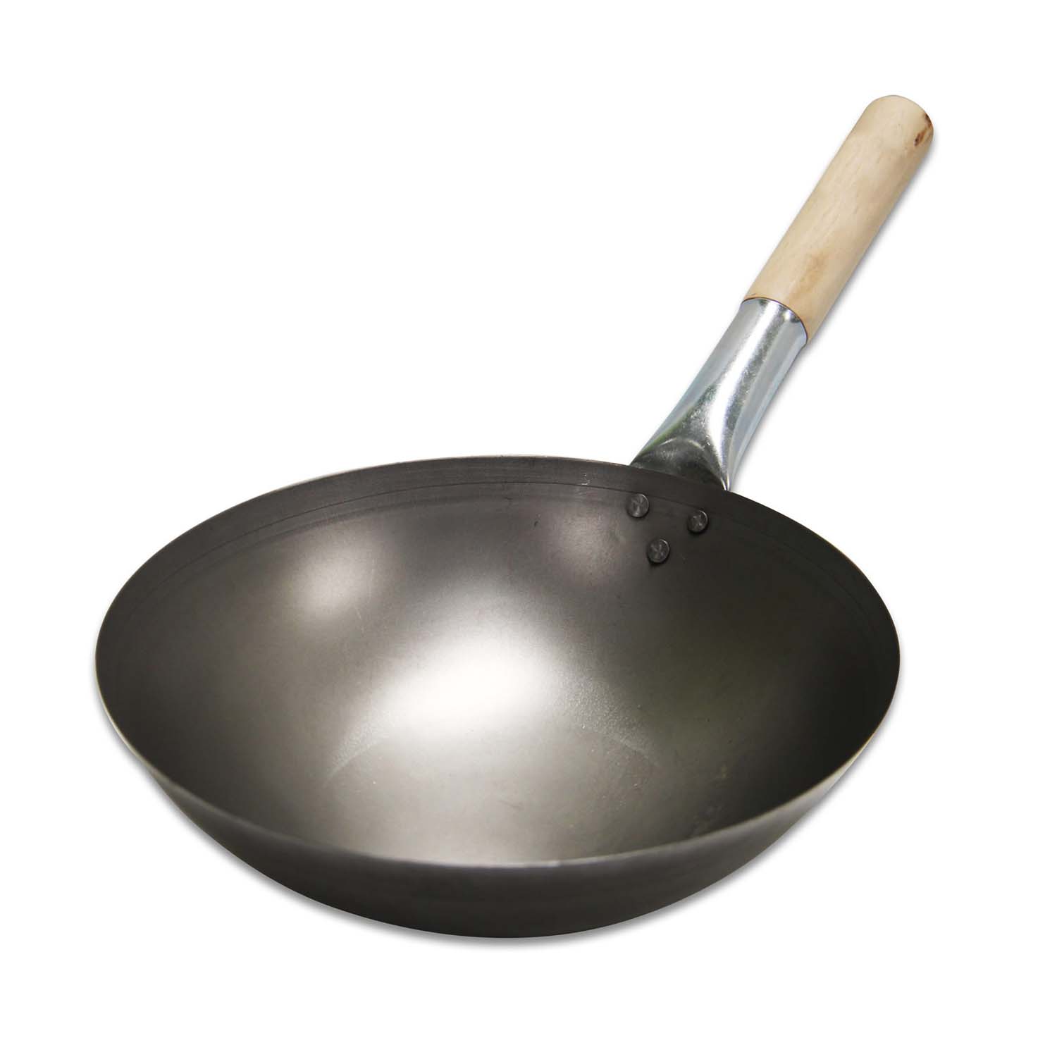 Wok à induction Pan, fer chinois Pot avec poignée en bois, couvercle Pot en  bois, ronde conception de fond, 30CM (Color : B)