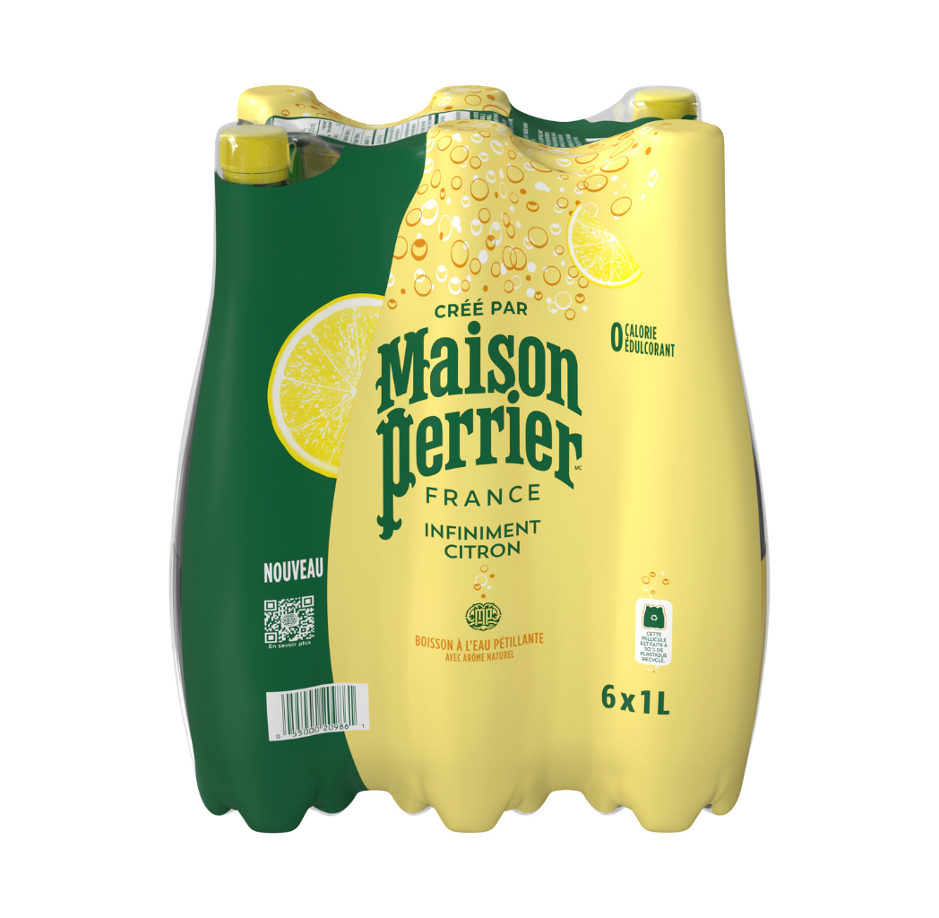 Eau de source pétillante au citron 6 x 1 L Eau pétillante Mayrand