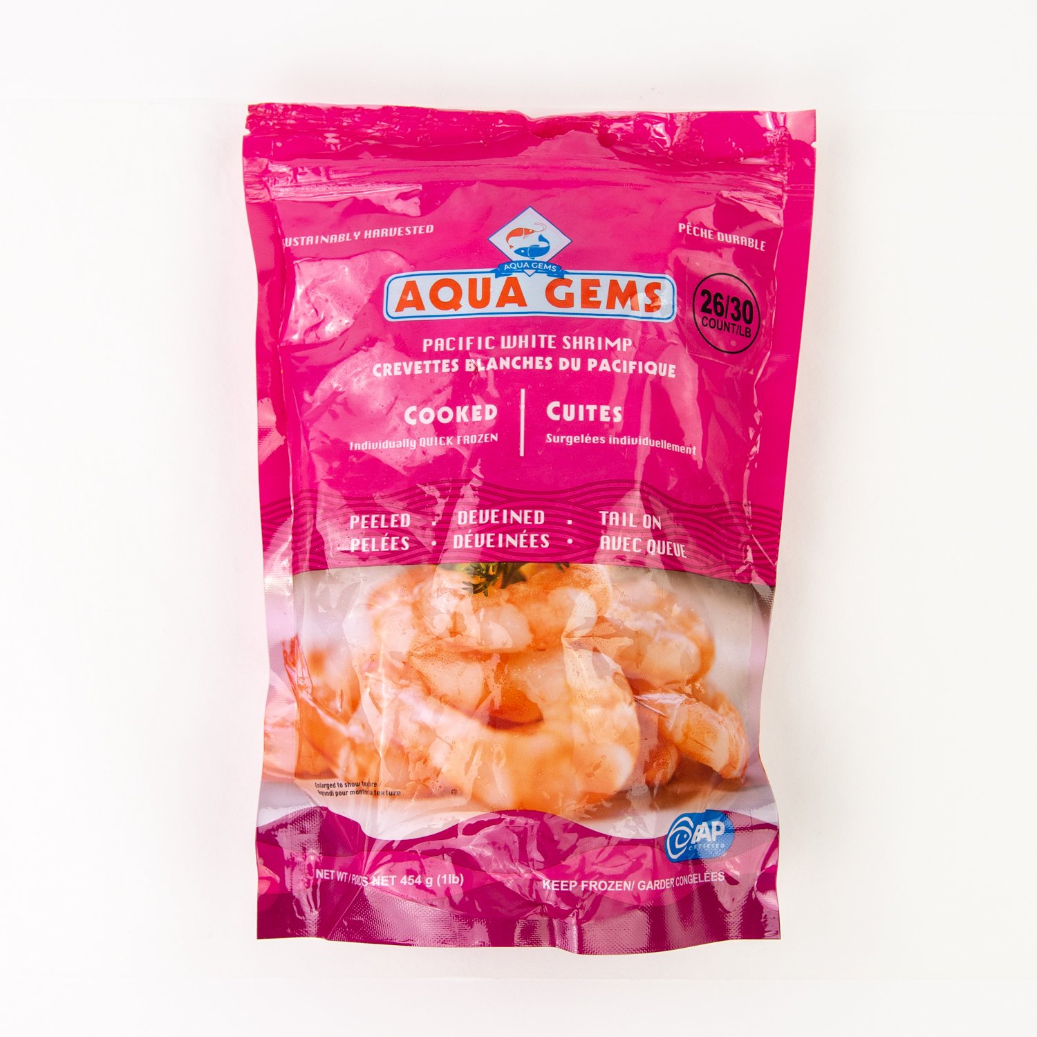 Frozen Pacific Peeled with Tail Shrimps 26/30 1 lb Cooked shrimp