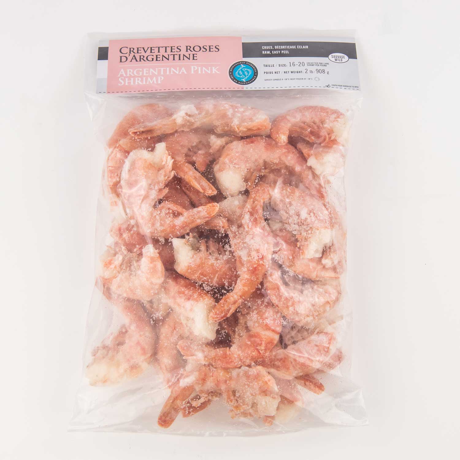 Crevettes roses d'Argentine crues 16/20 surgelées 2 lb