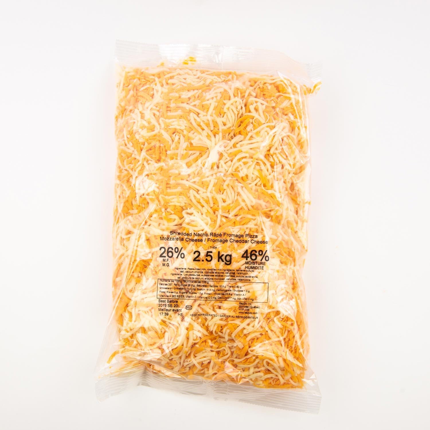 Mélange mozzarella cheddar râpés pour nachos 2,5 kg