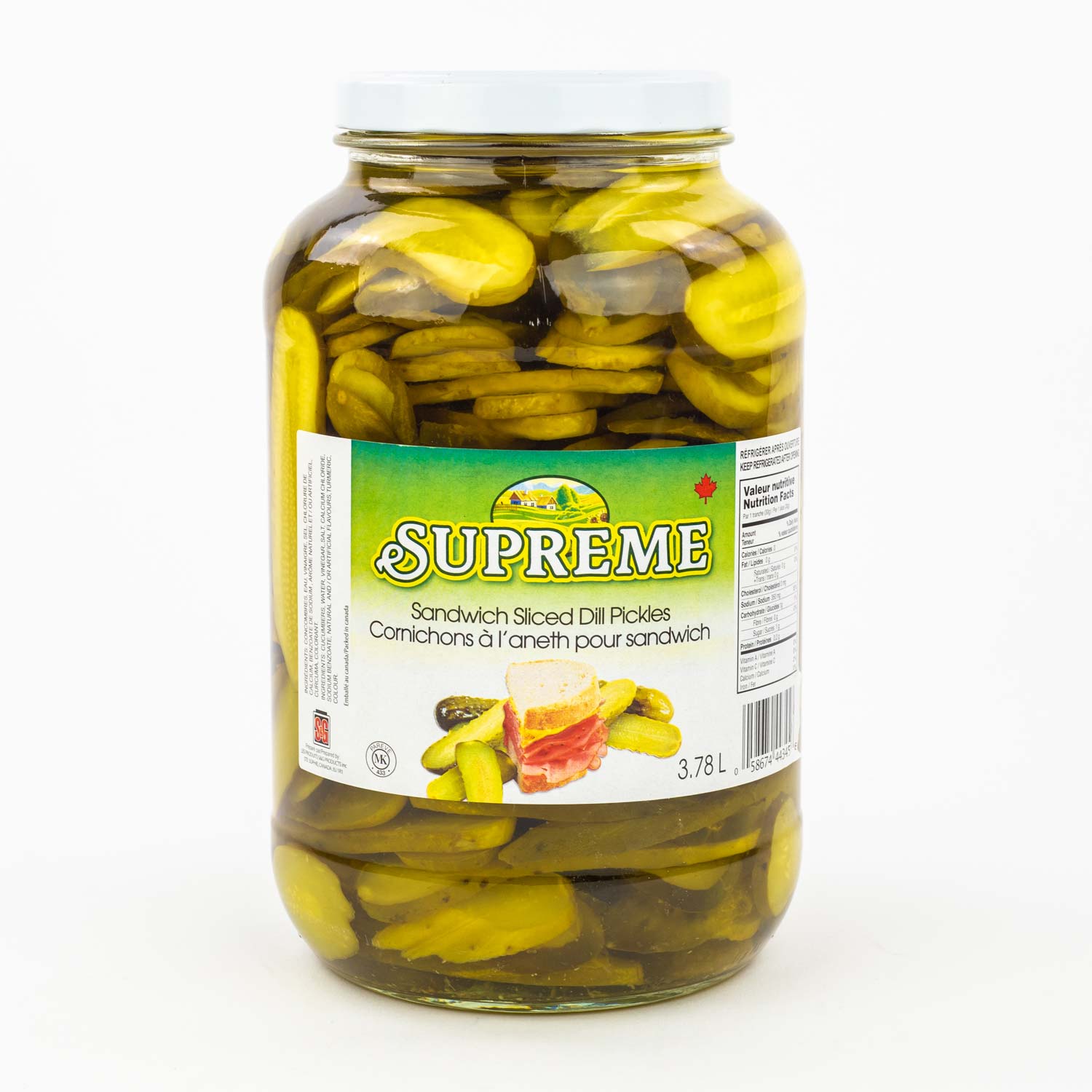 Cornichon à l'aneth tranché pour sandwich 3,78 L