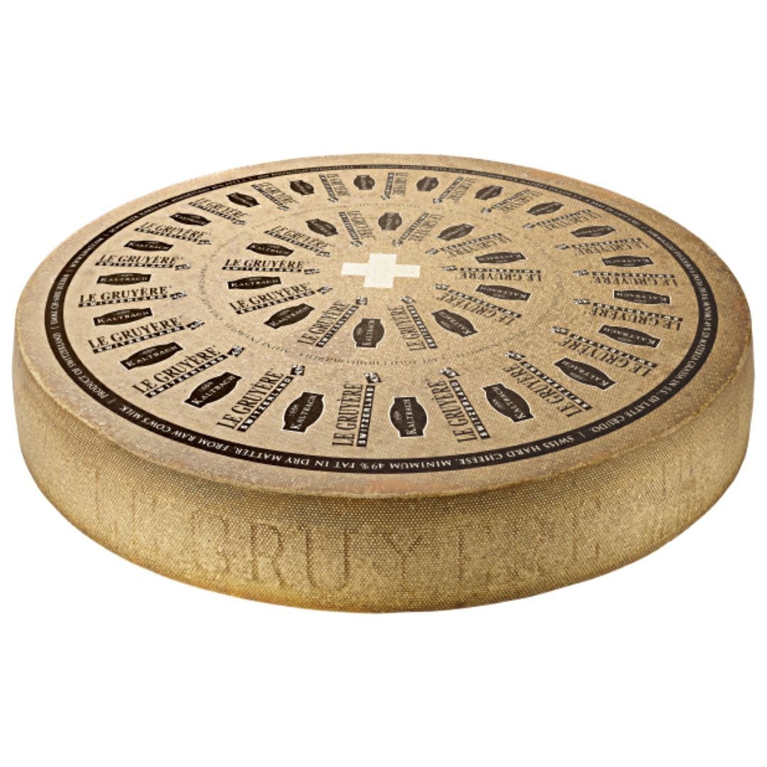 Swiss Cave-Aged Cut Gruyere Cheese Wheel
