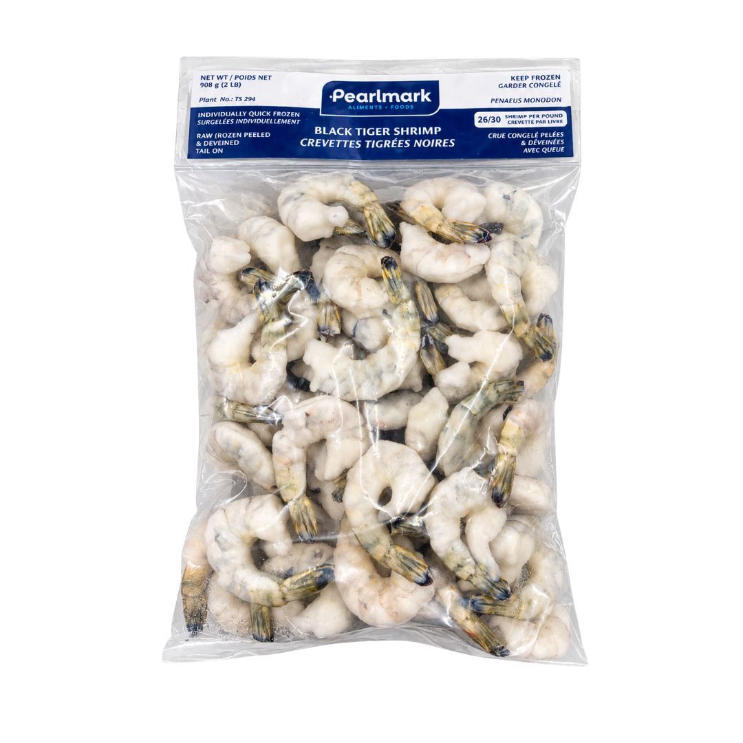 26/30 Tail-On P&D Raw Black Tiger Shrimp